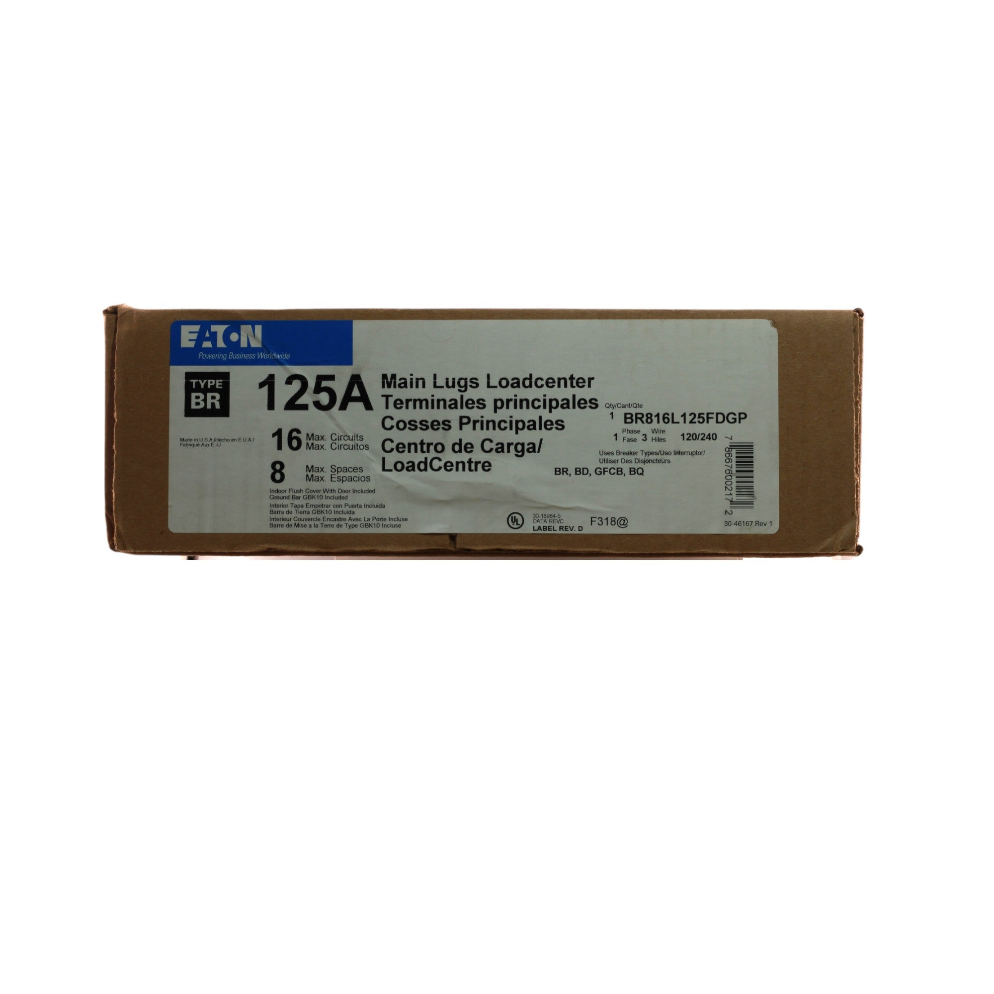 Eaton BR816L125FDGP 125A 8-Space 16-Circuit Indoor Main Lug Loadcenter - Image 2