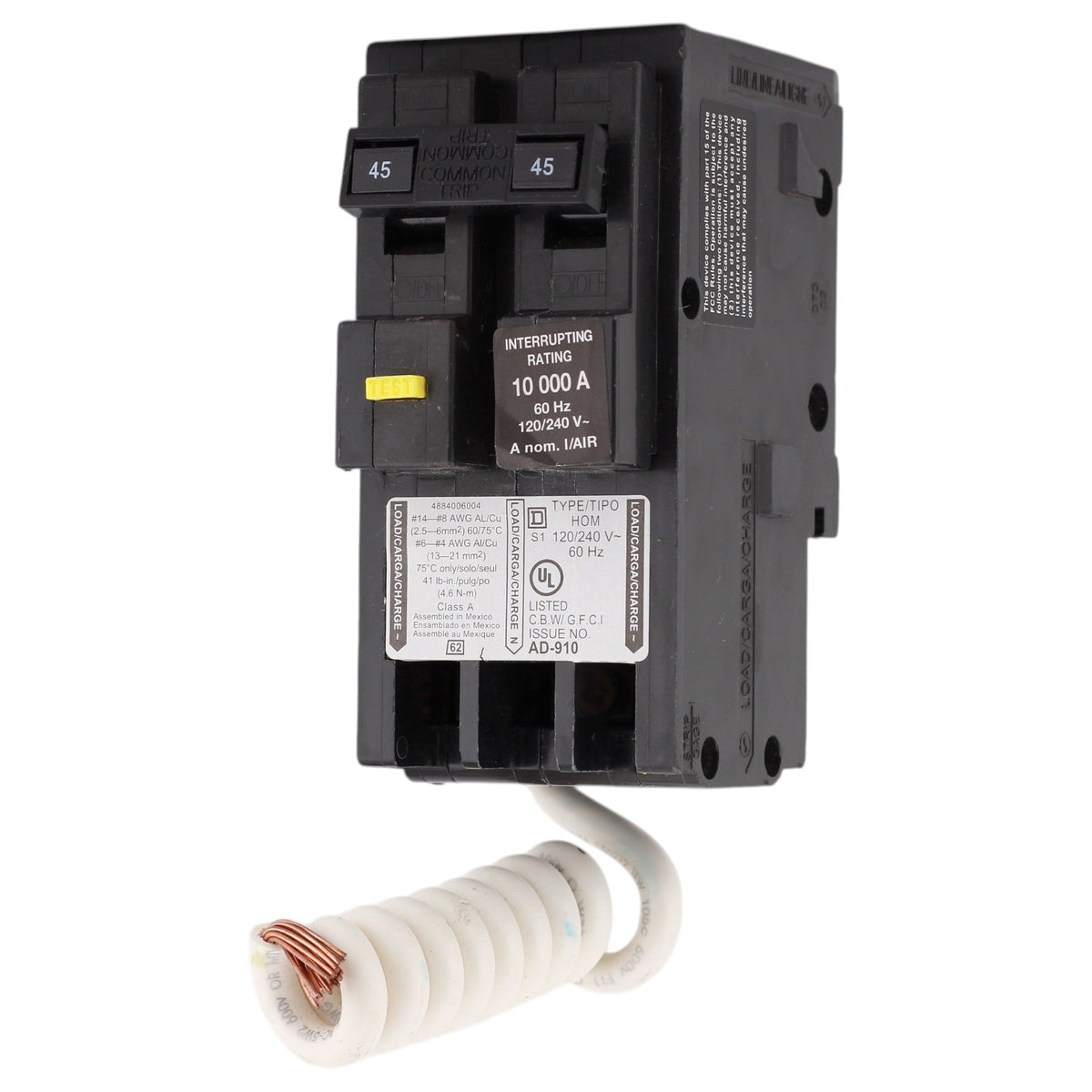 Square D Homeline, HOM245GFI, 45A, 2P, 120/240V, GFCI, Pigtail Neutral, Circuit Breaker - Image 3