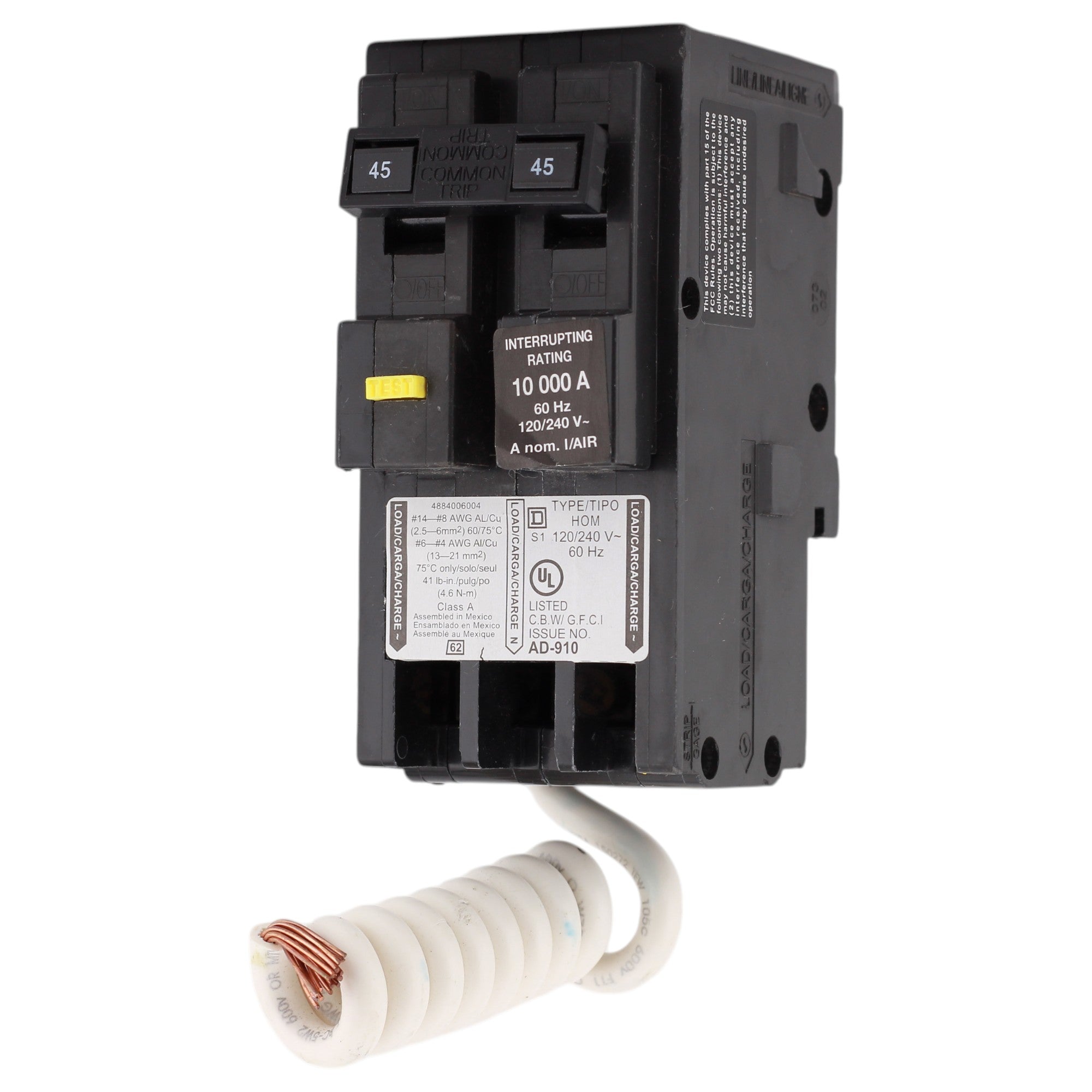 Square D Homeline, HOM245GFI, 45A, 2P, 120/240V, GFCI, Pigtail Neutral, Circuit Breaker - Image 3