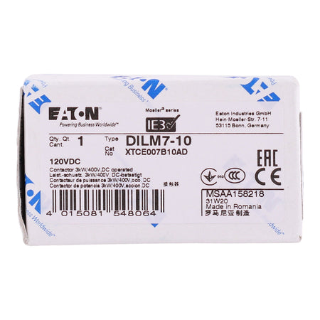 Eaton XT IEC, XTCE007B10AD, 7A, 3-Pole, 690VAC, 120VDC Coil, Full Voltage Non-Reversing Contactor - Image 4