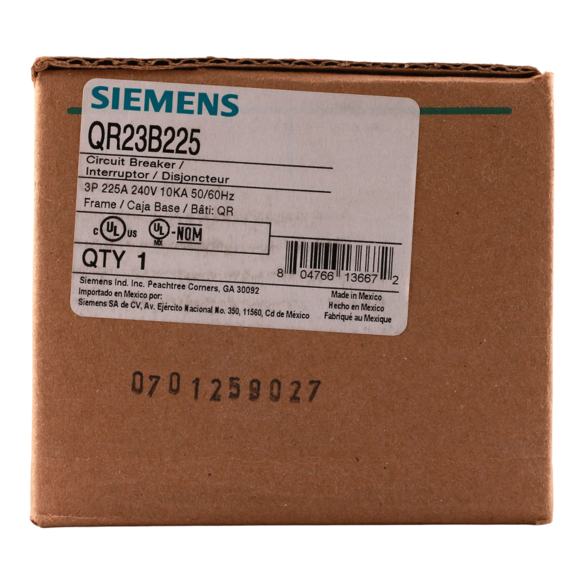 Siemens QR US2:QR23B225 225A 3P 240V Thermal-Magnetic Circuit Breaker - Image 3