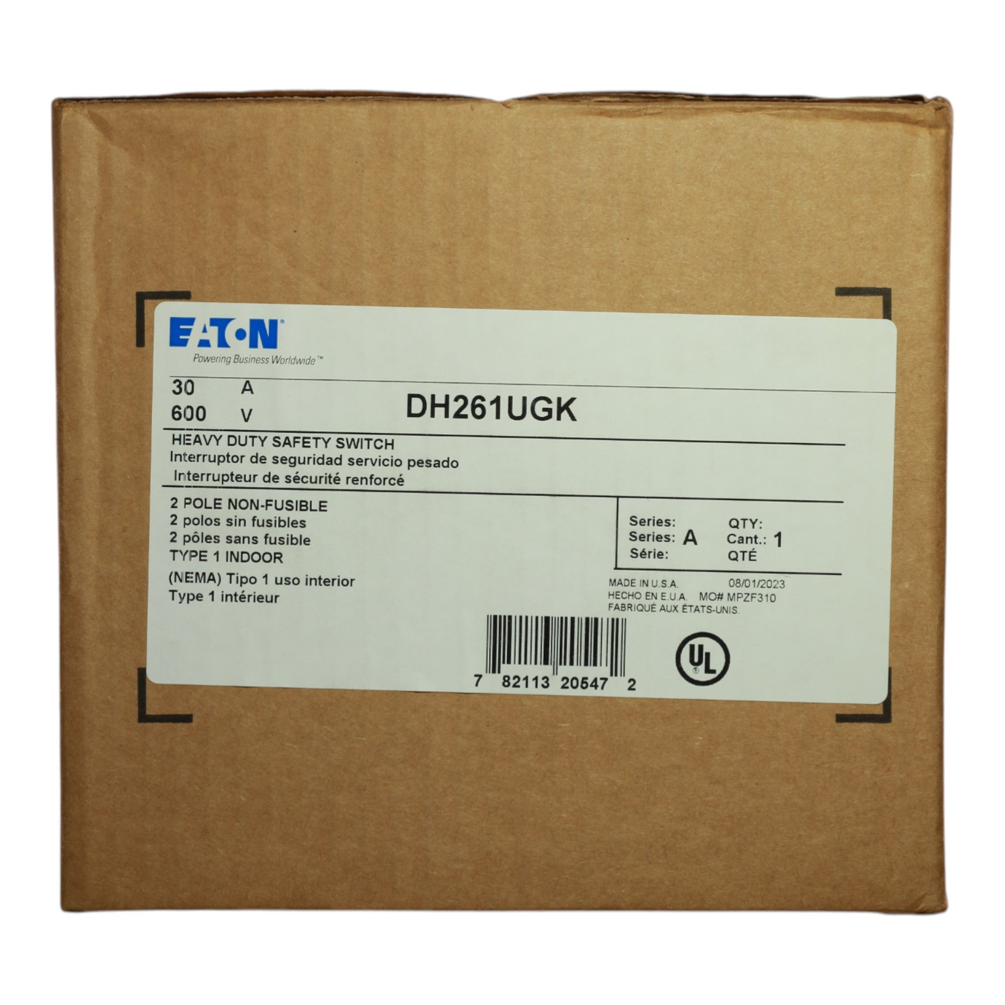 Eaton DH261UGK 30A 2P 600V Non-Fusible Heavy Duty Safety Switch NEMA 1 - Image 2
