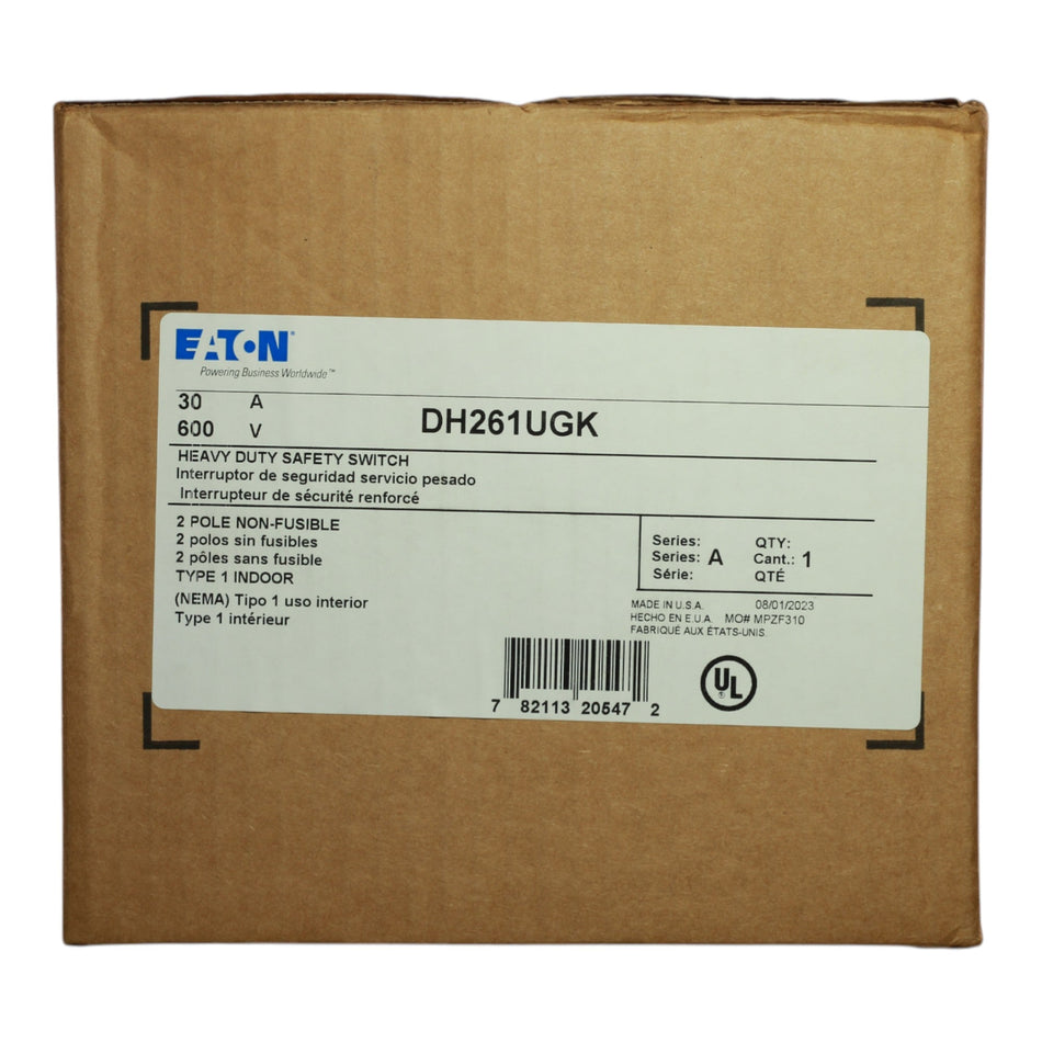 Eaton DH261UGK 30A 2P 600V Non-Fusible Heavy Duty Safety Switch NEMA 1 - Image 2