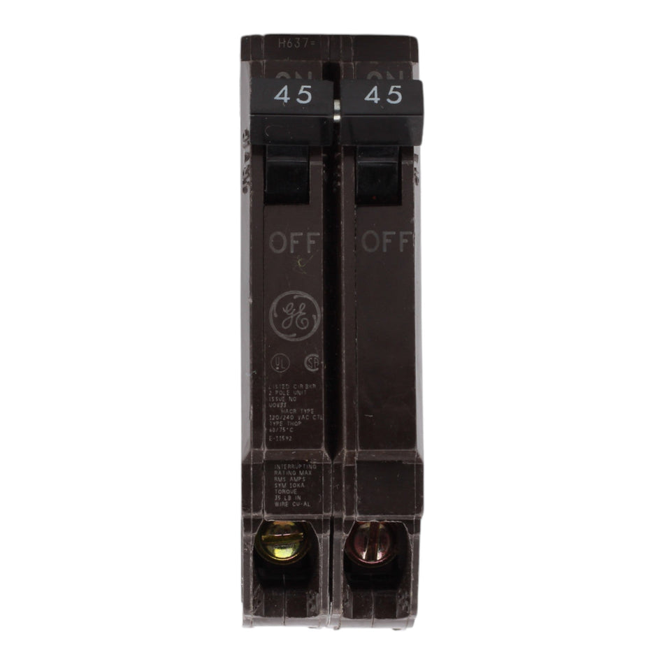 GE THQP245, 45A, 120/240V, 2-Pole Circuit Breaker, Plug-In, for Load Centers and Lighting Panels - Image 2