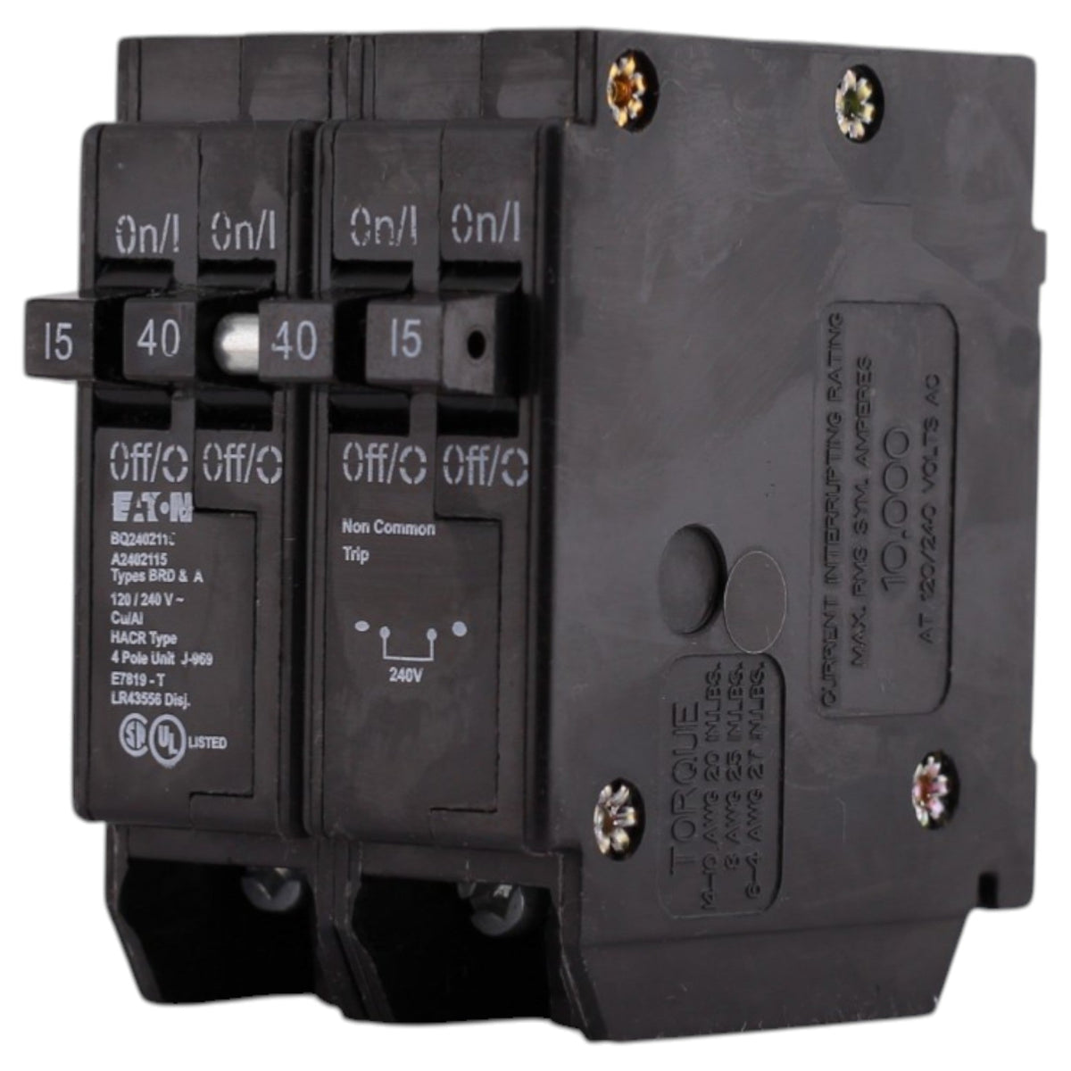 Eaton BR, BQ2402115, 15/40A, 4P, 120/240V, 10kAIC, CTL Quadplex, Plug-On, Circuit Breaker - Image 3