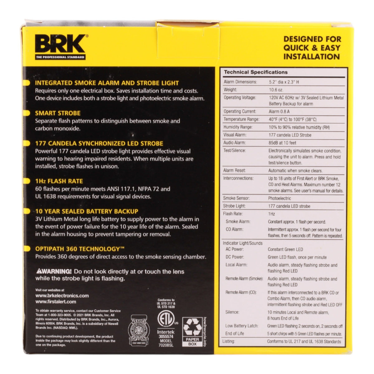 BRK 7020BSL 120V AC Photoelectric Smoke Alarm with LED Strobe and 10-Year Battery Backup - Image 3