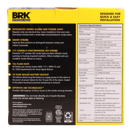 BRK 7020BSL 120V AC Photoelectric Smoke Alarm with LED Strobe and 10-Year Battery Backup - Image 3