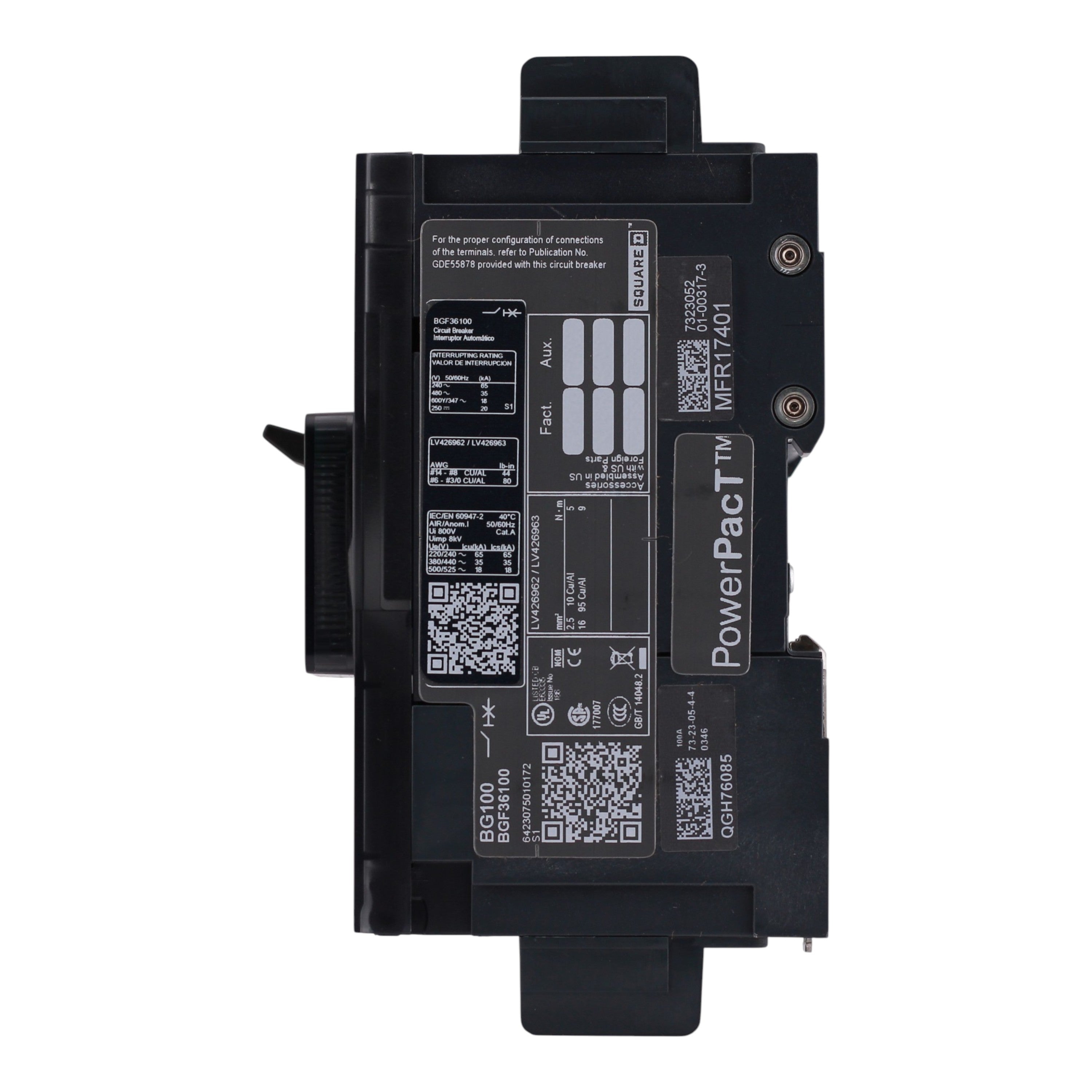 Square D PowerPacT B, BGF36100, 100A, 3P, 600Y/347V, Unit Mount, Circuit Breaker - Image 7