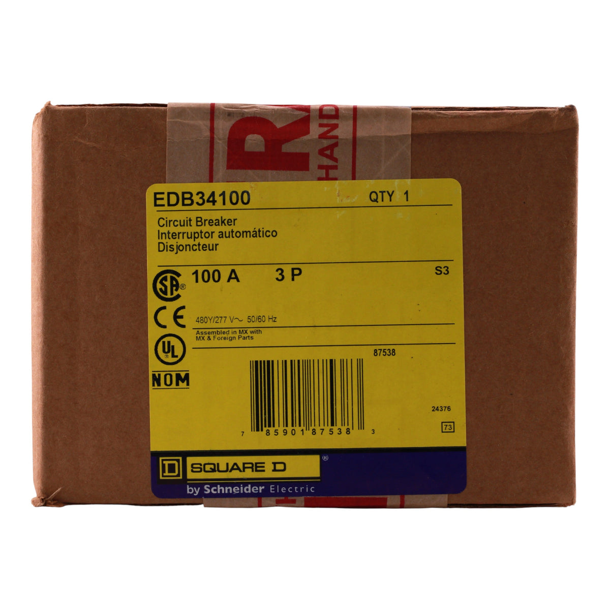 Square D E-Frame EDB34100 100A 3P 480Y/277V Thermal-Magnetic Bolt-On Circuit Breaker - Image 3