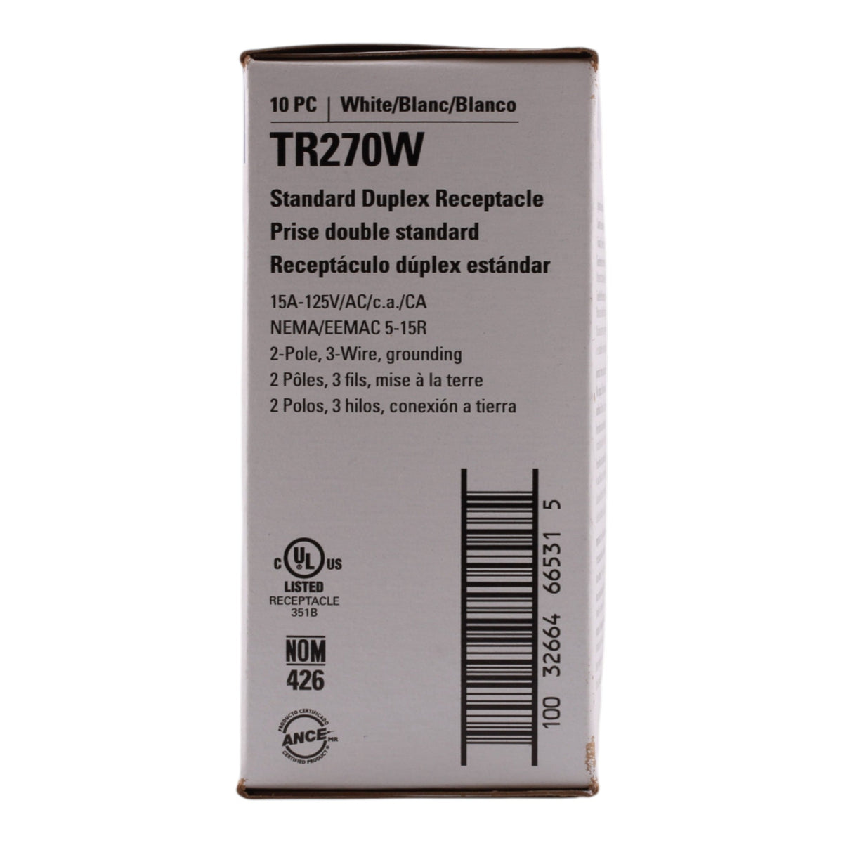 Eaton PACK-10 TR270W-BOX 15A 2P 125V Tamper Resistant Duplex Receptacle White - Image 3