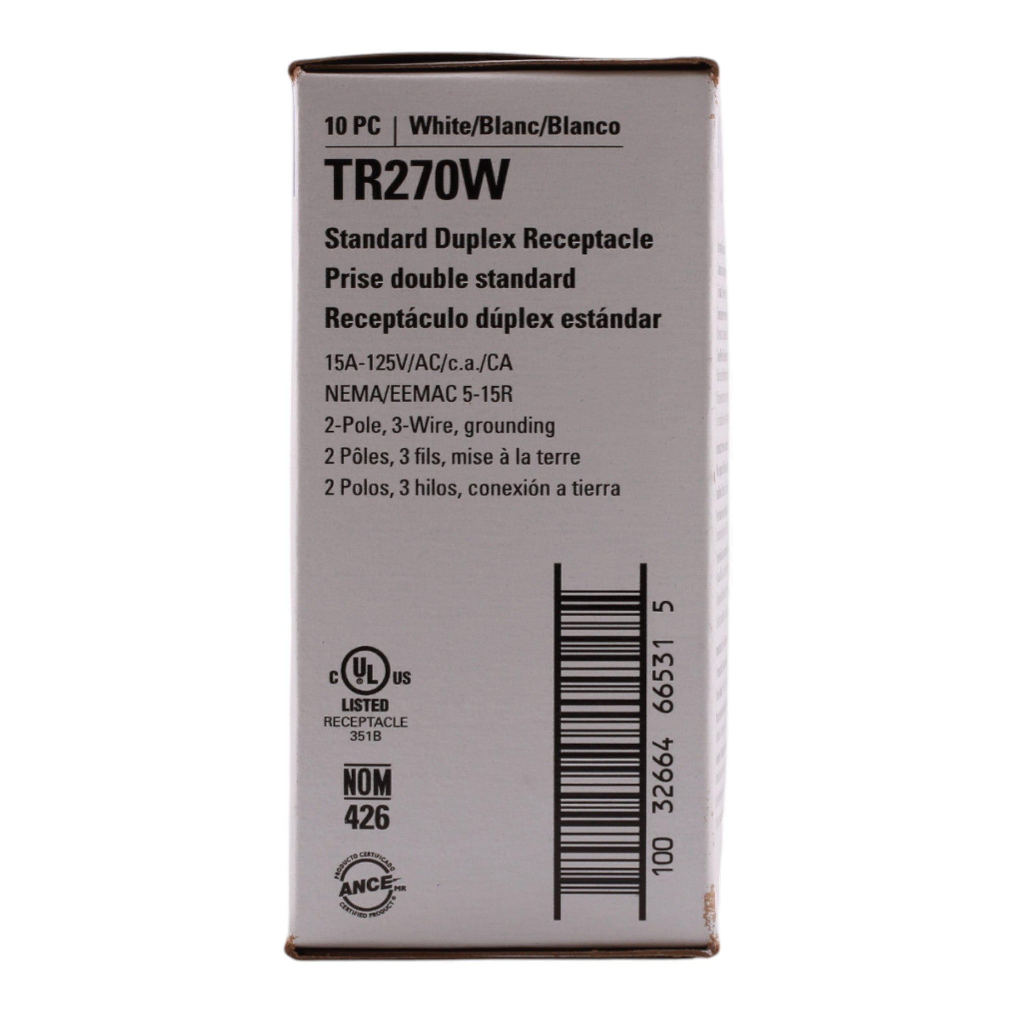 Eaton PACK-10 TR270W-BOX 15A 2P 125V Tamper Resistant Duplex Receptacle White - Image 3