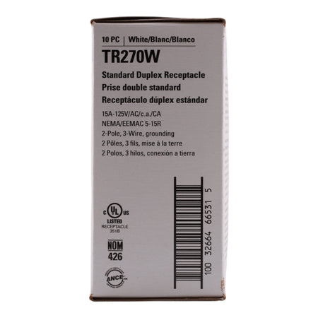Eaton PACK-10 TR270W-BOX 15A 2P 125V Tamper Resistant Duplex Receptacle White - Image 3