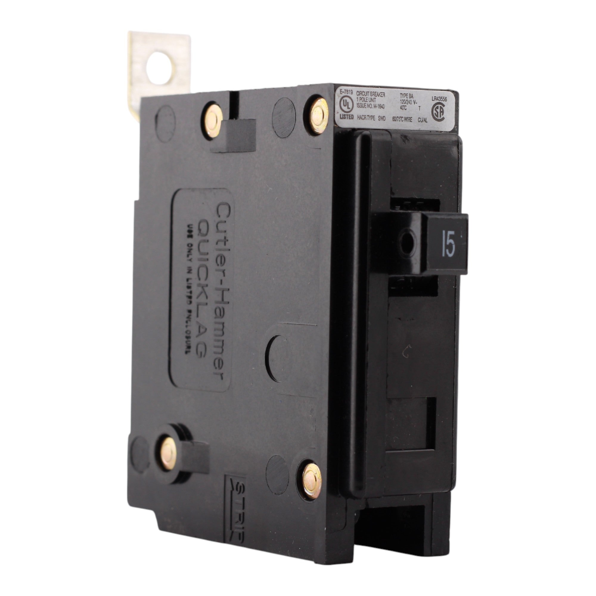 Eaton BAB, BAB1015, 15A, 1P, 120/240V, Bolt-On, Circuit Breaker
