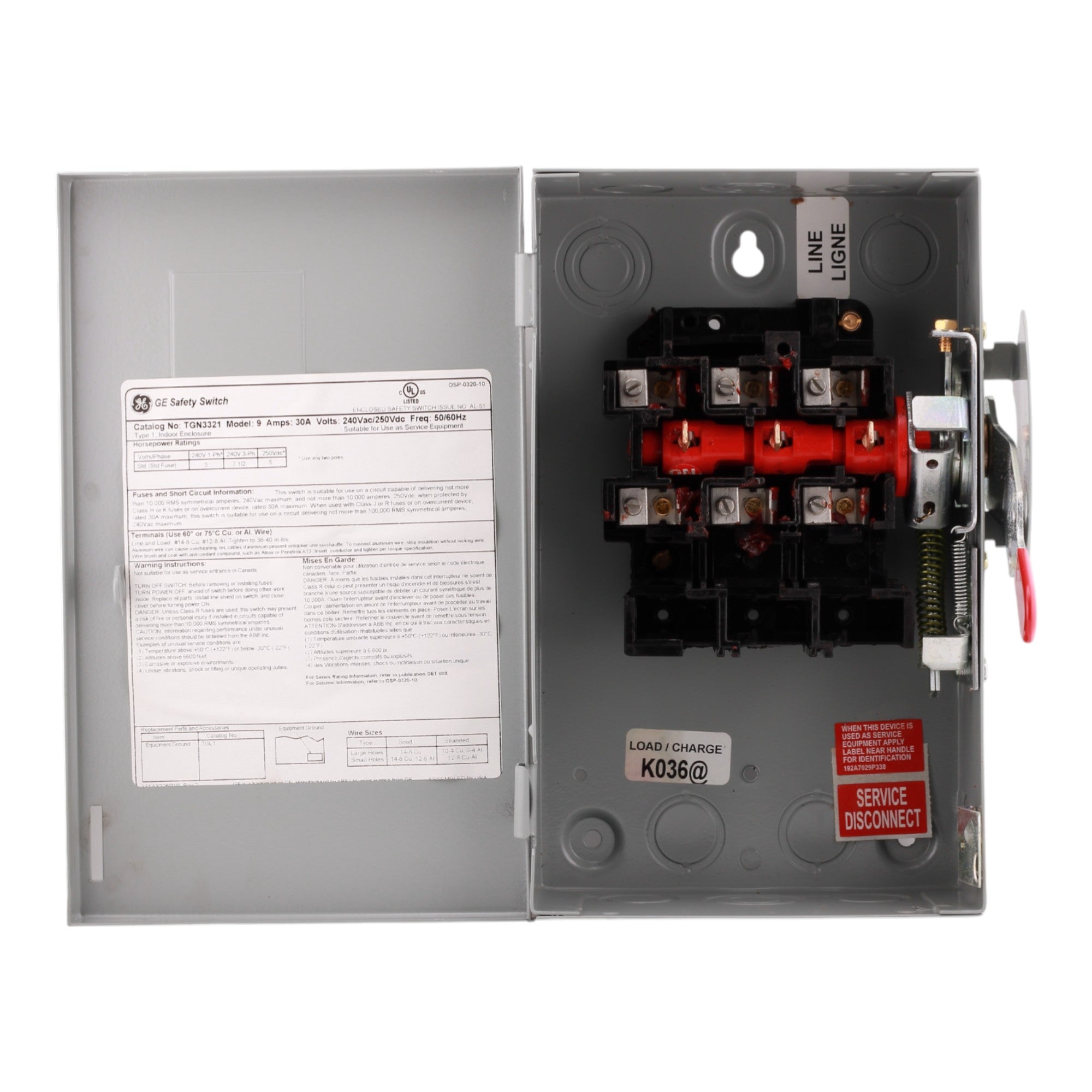 ABB TGN3321 30A 3P 240V Non-Fusible General Duty Safety Switch NEMA 1 - Image 8
