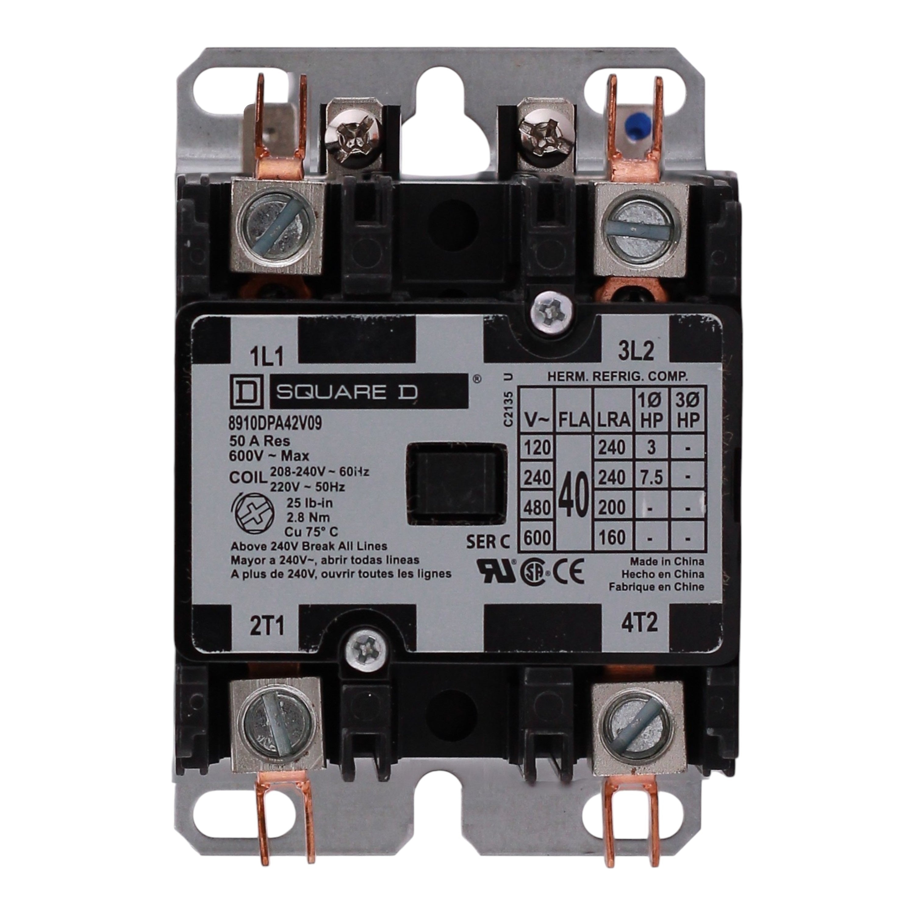 Square D 8910DPA42V09, 40A, 2P, 600V, Definite Purpose Contactor - Image 4