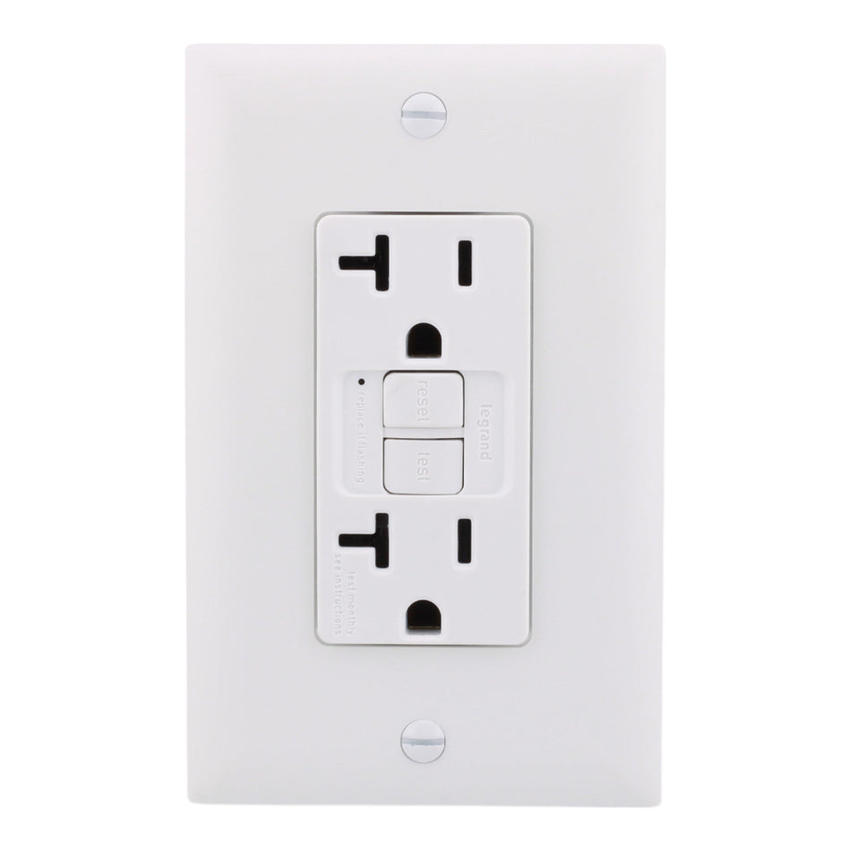 Legrand 2097TRW, 20A, 125V, GFCI Receptacle, Tamper-Resistant, Self-Test, SafeLock® Protection, White