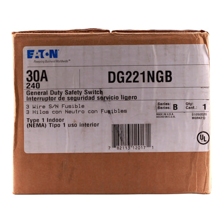 Eaton DG, DG221NGB, 30A, 2P, 240V, Fusible, NEMA 1, General Duty Safety Switch - Image 3