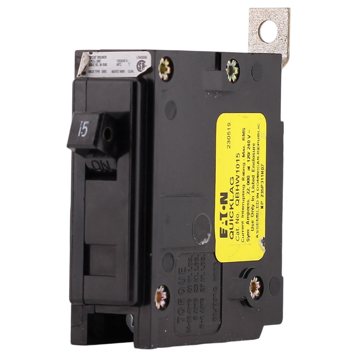 Eaton QBHW, QBHW1015, 15A, 1P, 120/240V, Quicklag, Thermal Magnetic, Bolt-On, Circuit Breaker - Image 3