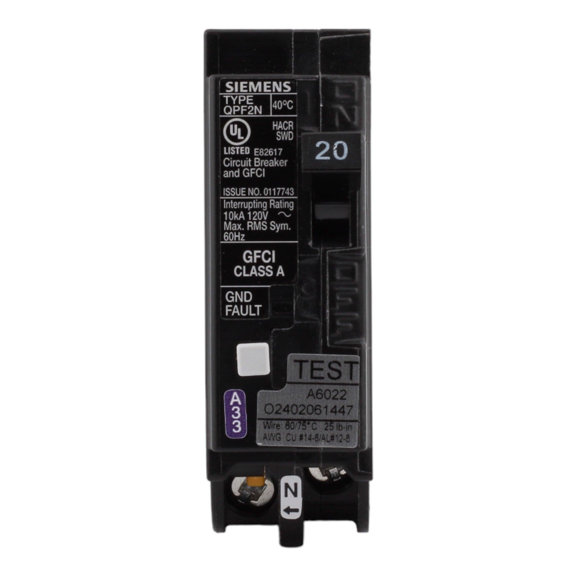 Siemens QF120AN, 20 Amp, 120 Volt, Single Pole, GFCI Circuit Breaker, Plug-In Neutral Connection, For Siemens Type EQ, EQL, SEQ Load Centers - Image 3
