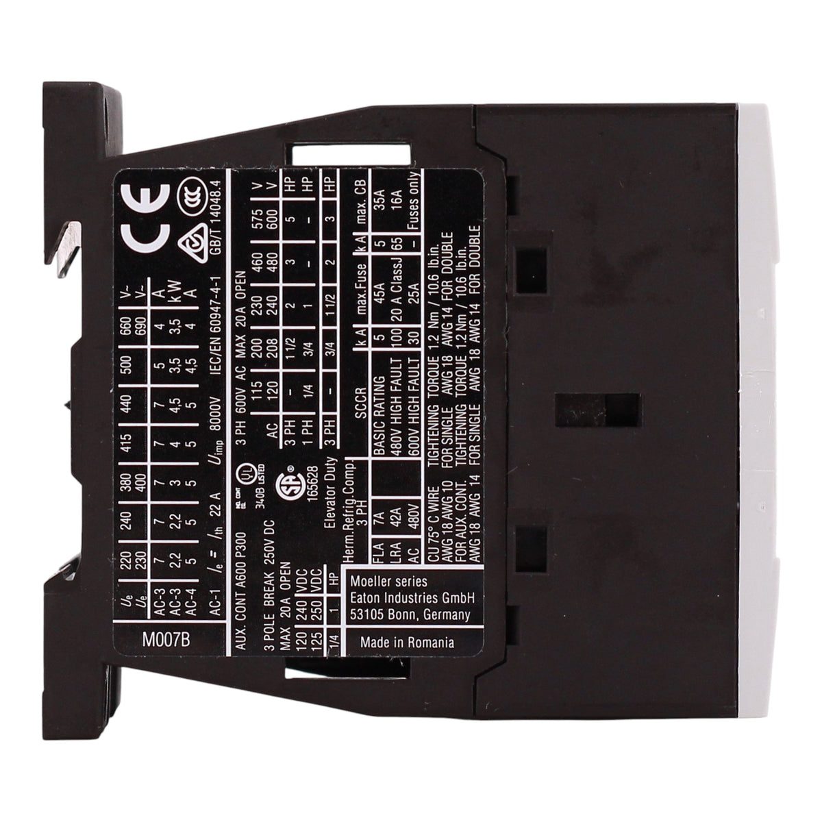 Eaton XT IEC, XTCE007B10AD, 7A, 3-Pole, 690VAC, 120VDC Coil, Full Voltage Non-Reversing Contactor - Image 6