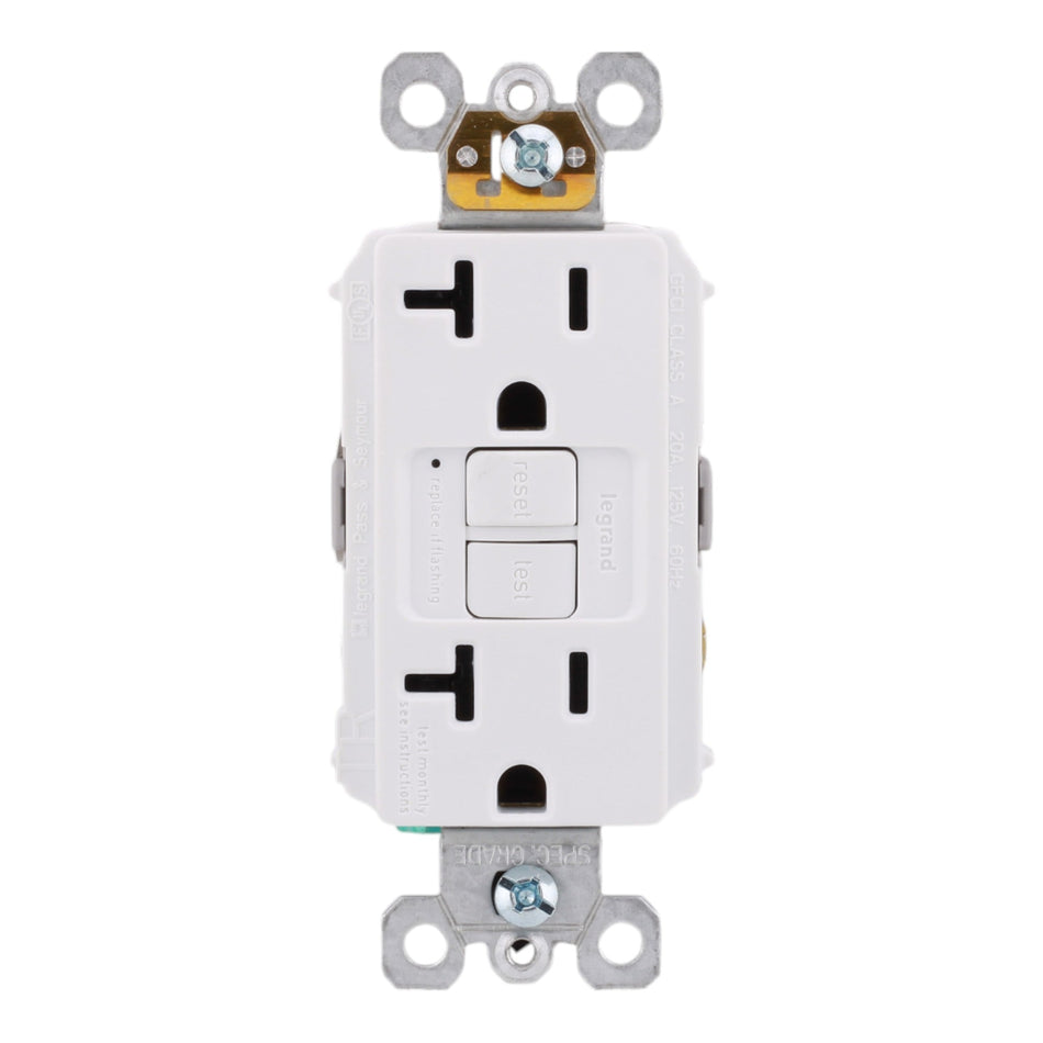 Legrand 2097TRW, 20A, 125V, GFCI Receptacle, Tamper-Resistant, Self-Test, SafeLock® Protection, White - Image 2