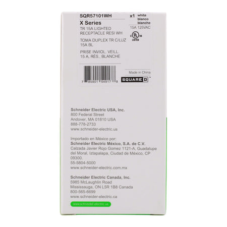 Square D SQR57101WH X Series 15A 125V Tamper Resistant Lighted Outlet, Matte White - Image 6