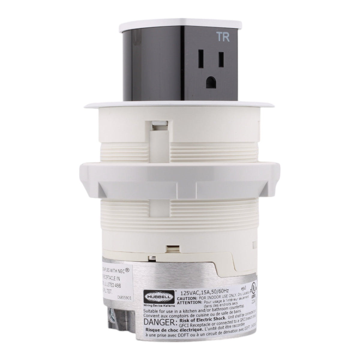 Hubbell Wiring, RCT200W, 15 Amps, 125 Volts, 2-Pole, Kitchen Counter Receptacle, Surface Mount, Tamper Resistant, White - Image 2