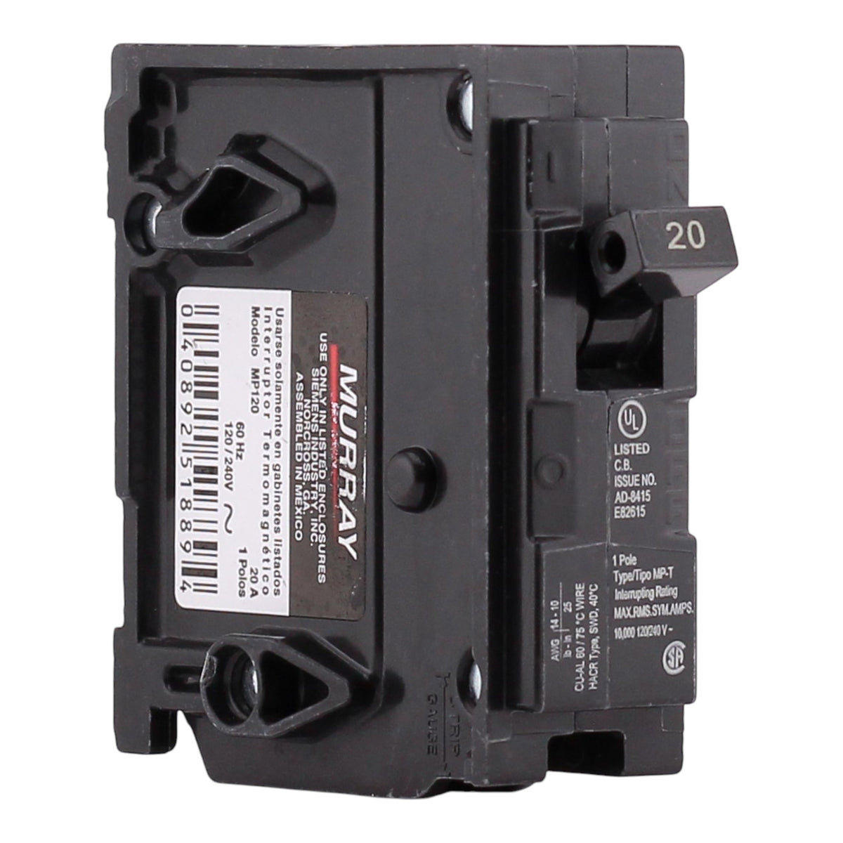 Murray MP120 20A 120V 1-Pole Miniature Thermal Magnetic Circuit Breaker, Compatible with Murray and Siemens Load Centers