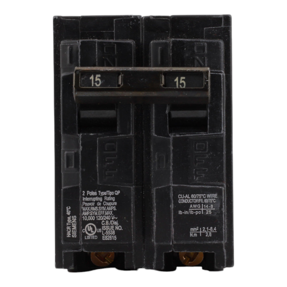 Siemens Q215 15 Amps 120/240 Volts Double Pole Thermal Magnetic Circuit Breaker, Plug-In Mount - Image 2