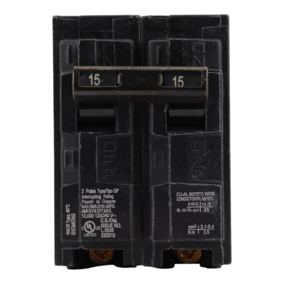 Siemens Q215 15 Amps 120/240 Volts Double Pole Thermal Magnetic Circuit Breaker, Plug-In Mount - Image 2