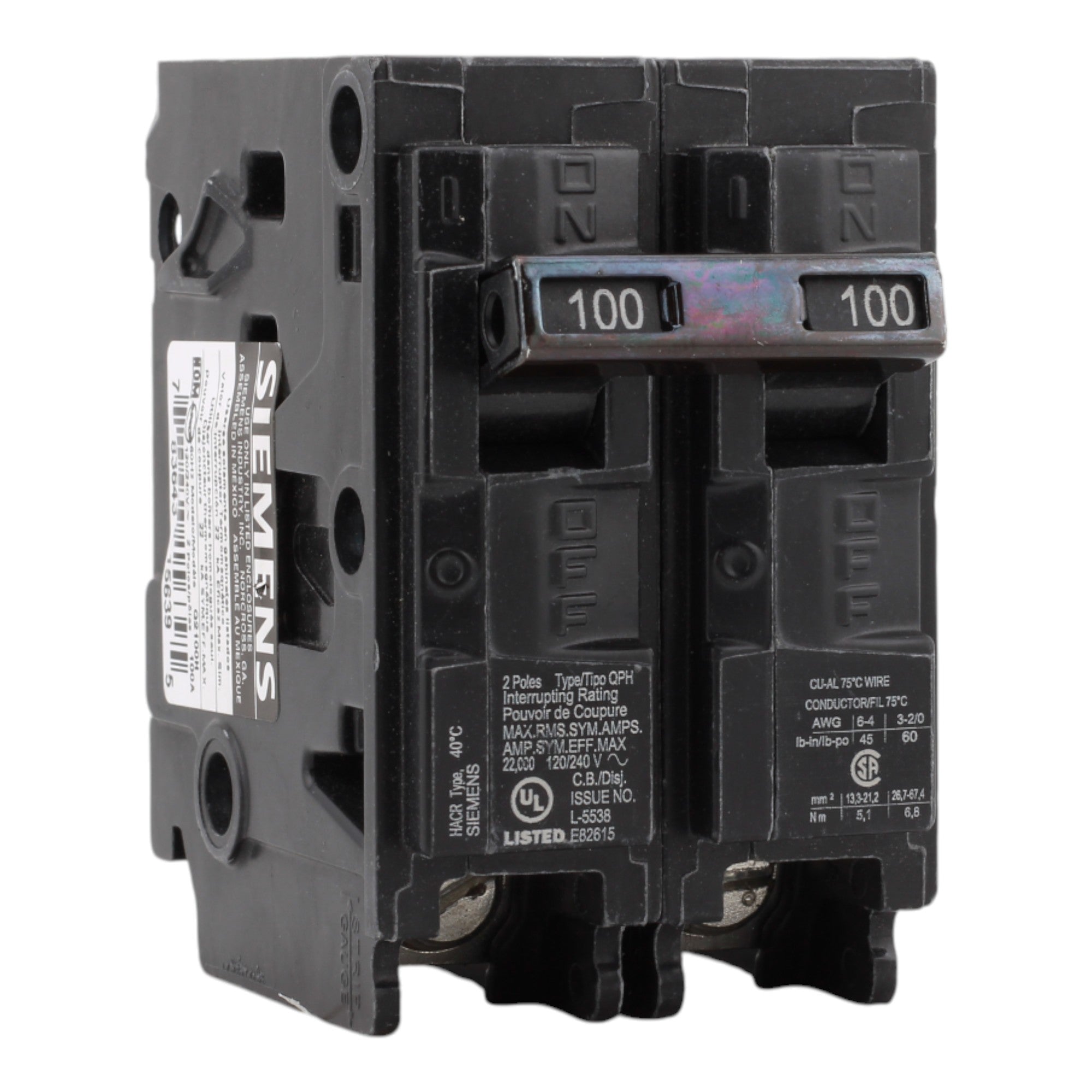 Siemens Q2100H 100A 2P 120/240V Circuit Breaker