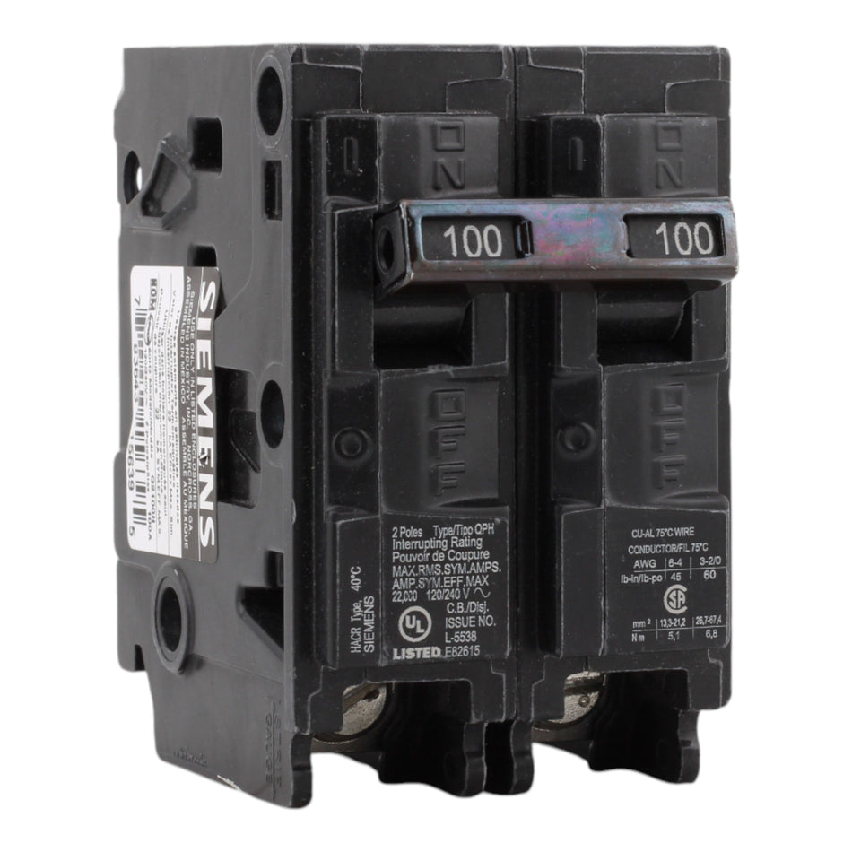 Siemens Q2100H 100A 2P 120/240V Circuit Breaker