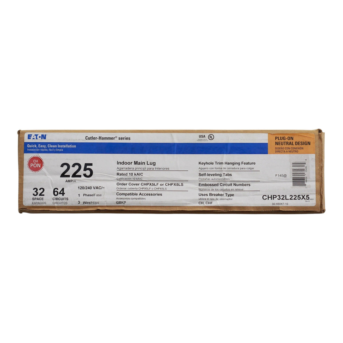 Eaton CH, CHP32L225X5, 225A, 32-Space, 64-Circuit, 120/240V, PON, Main Lug, Load Center - Image 3