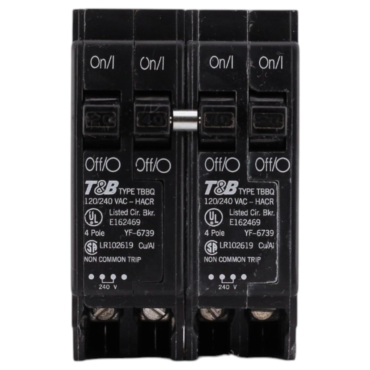 Thomas & Betts TBBQ, TBBQ2402120, 20A/40A, 4P, 120/240V, 10kAIC, CTL Quadplex, Plug-On, Circuit Breaker - Image 2