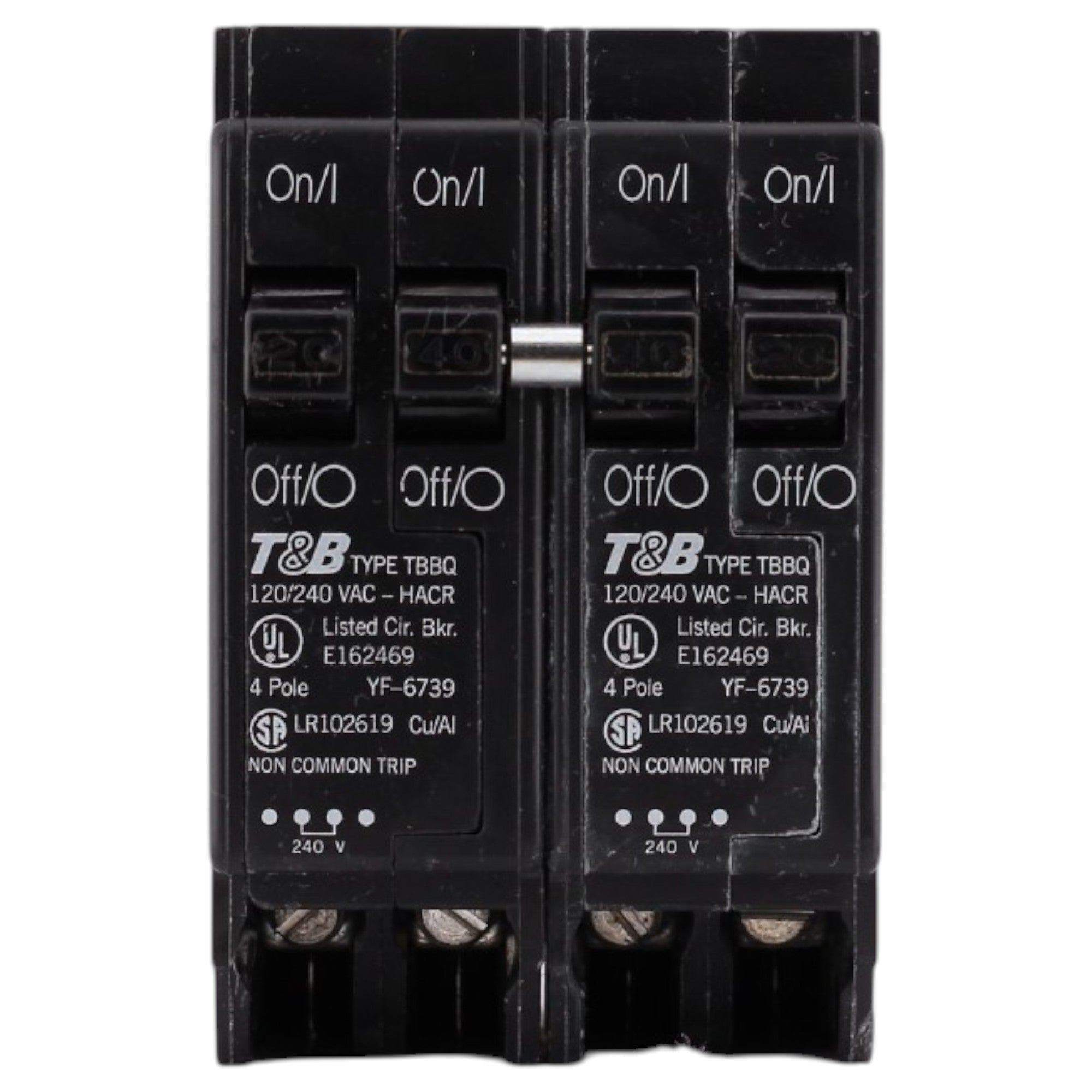 Thomas & Betts TBBQ, TBBQ2402120, 20A/40A, 4P, 120/240V, 10kAIC, CTL Quadplex, Plug-On, Circuit Breaker - Image 2