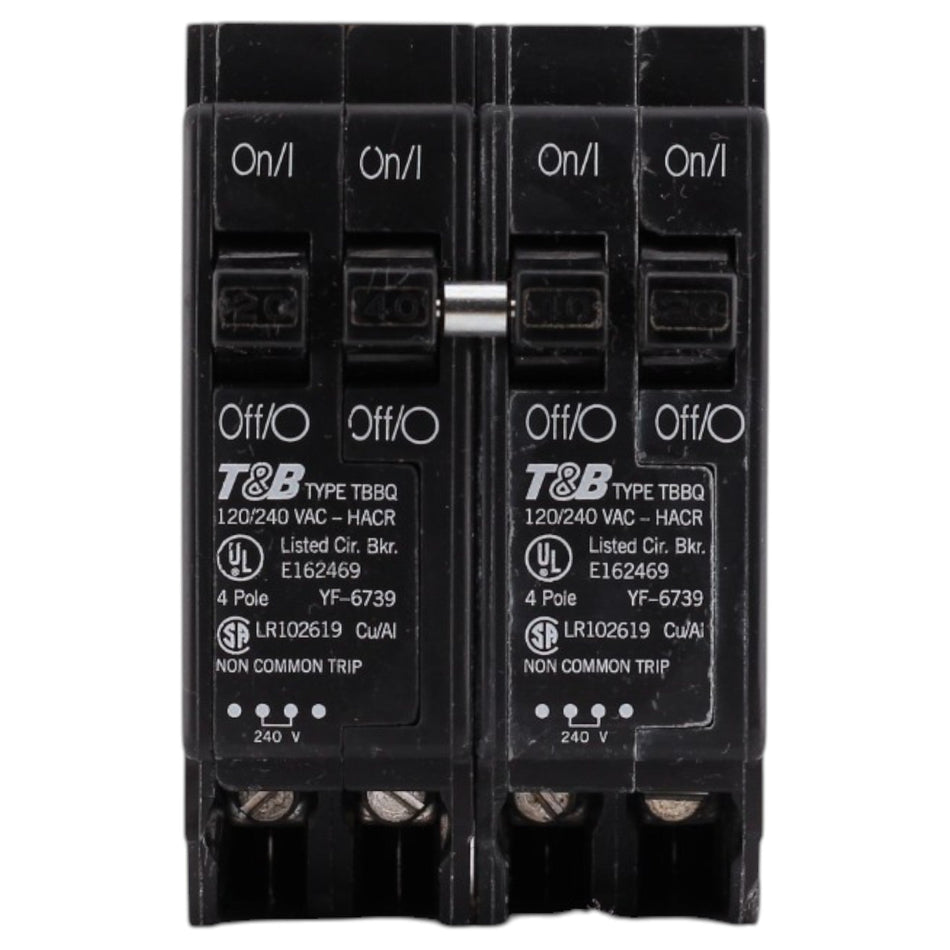 Thomas & Betts TBBQ, TBBQ2402120, 20A/40A, 4P, 120/240V, 10kAIC, CTL Quadplex, Plug-On, Circuit Breaker - Image 2