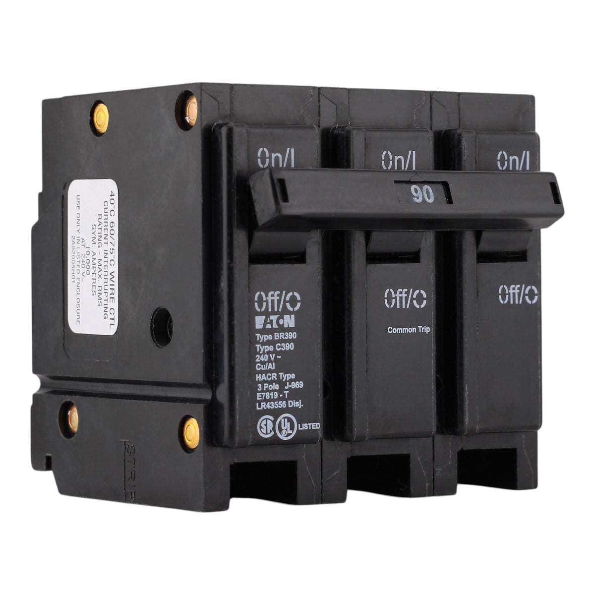 Eaton BR, BR390, 90A, 3P, 240V, Thermal Magnetic, Circuit Breaker