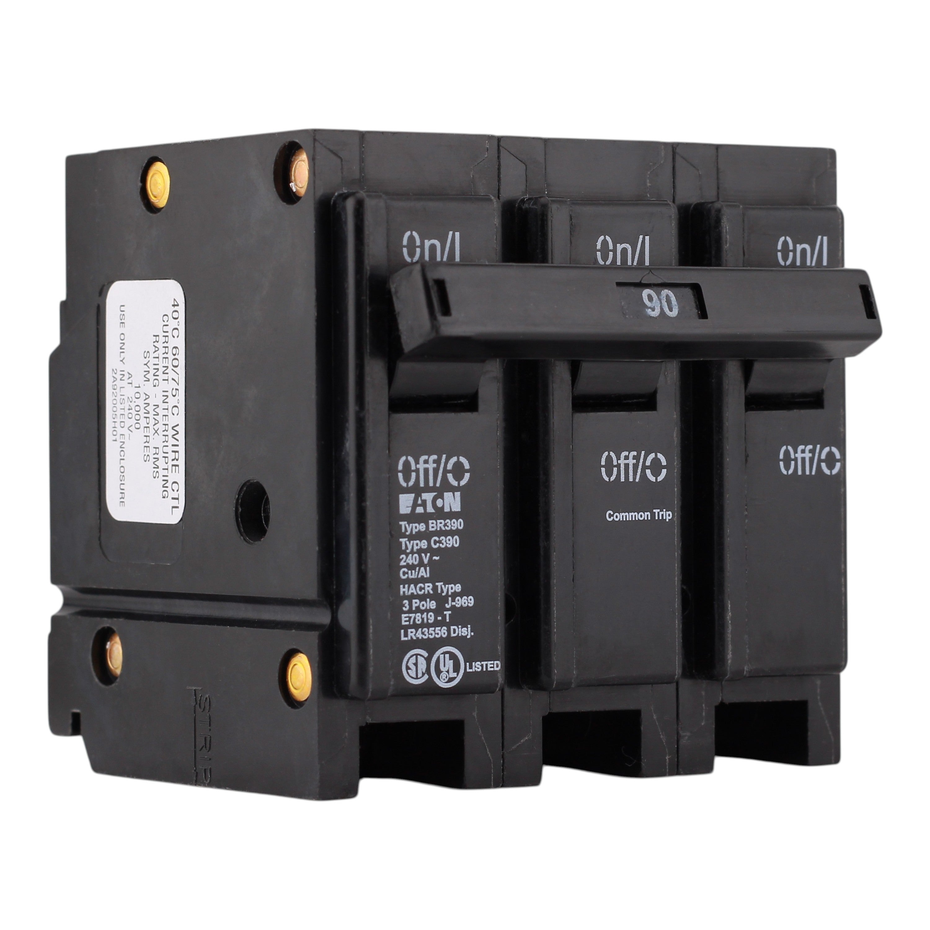Eaton BR, BR390, 90A, 3P, 240V, Thermal Magnetic, Circuit Breaker