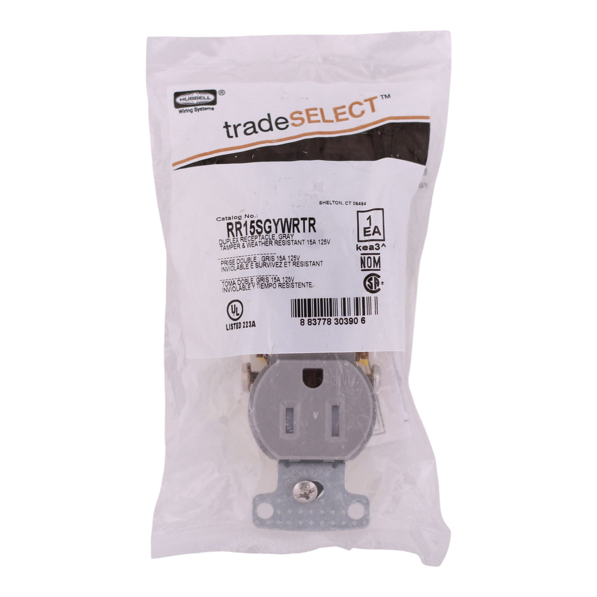Hubbell TradeSelect, RR15SGYWRTR, 15A, 125V, 2P, TR/WR, Duplex Receptacle, Gray - Image 3