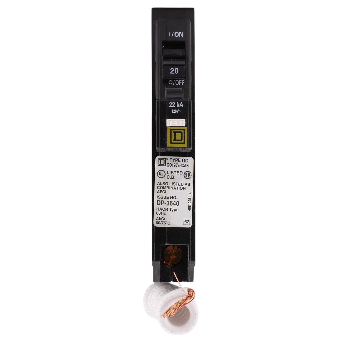 Square D QO, QO120VHCAFI, 20A, 1P, 120/240V, AFCI, Pigtail Neutral, Circuit Breaker - Image 2