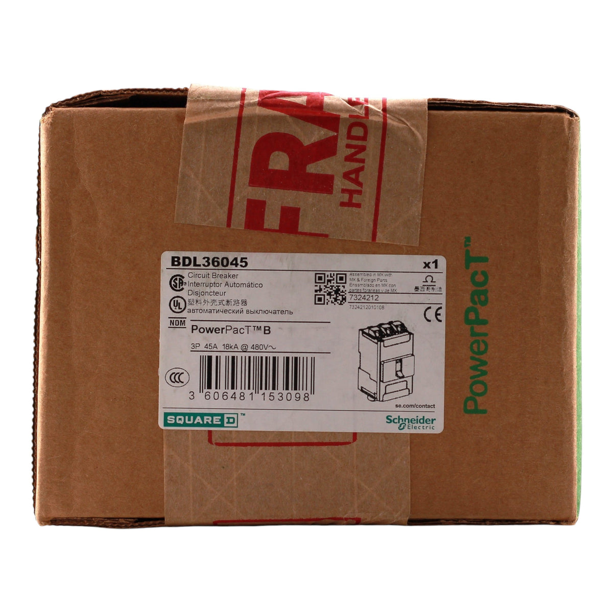 Square D PowerPacT B, BDL36045, 45A, 3P, 600Y/347VAC, 14kA, Unit Mount, Thermal Magnetic, Circuit Breaker - Image 3