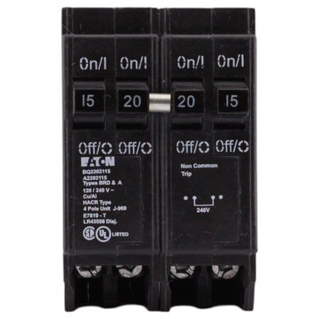 Eaton BR, BQ2202115, 15A/20A, 4P, 120/240V, Quadplex, Plug-On, Circuit Breaker - Image 2