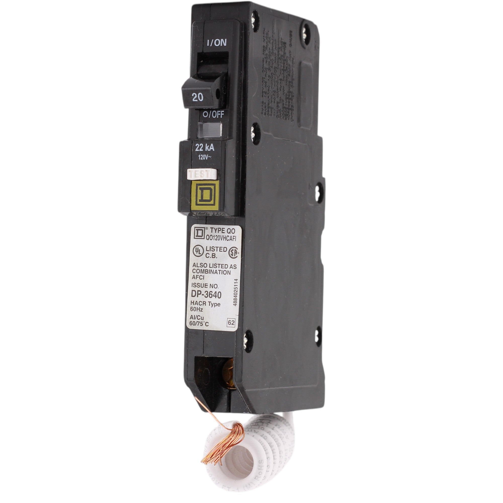Square D QO, QO120VHCAFI, 20A, 1P, 120/240V, AFCI, Pigtail Neutral, Circuit Breaker - Image 3