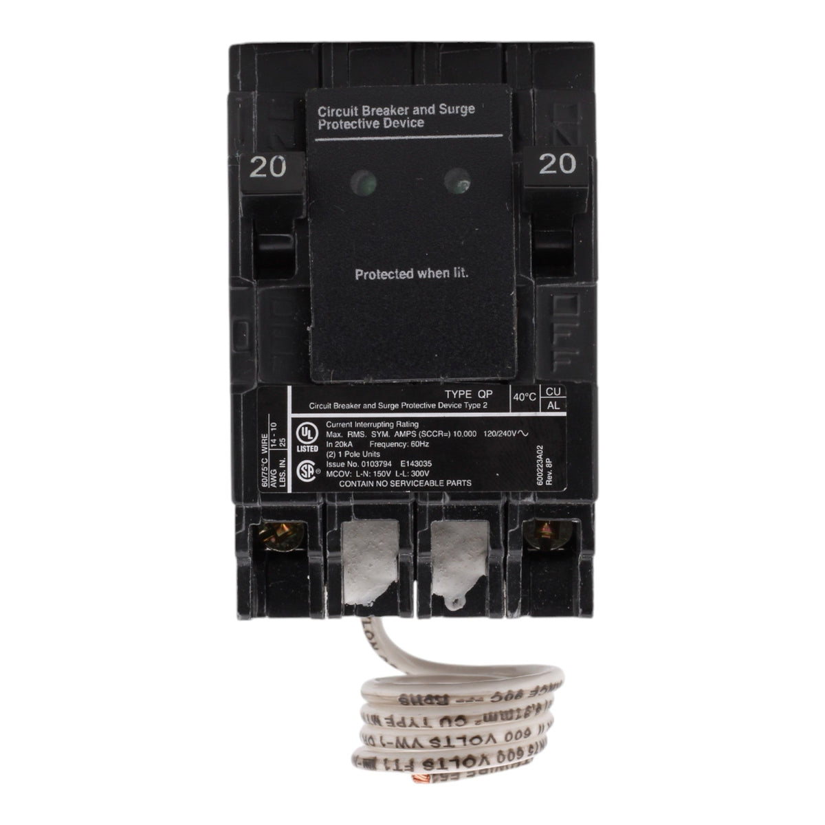 Siemens QSA2020SPD, (2) 20A, 1-Pole, 120V Circuit Breakers with Surge Protection Device (SPD), Plug-In - Image 2