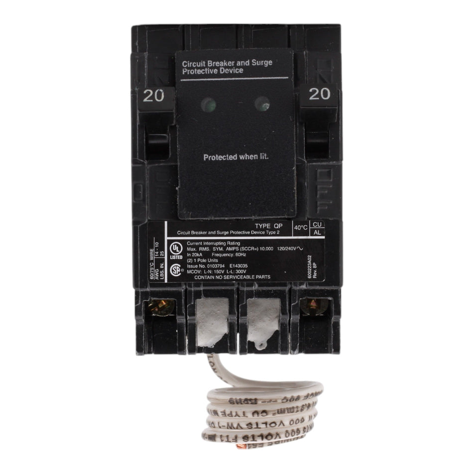 Siemens QSA2020SPD, (2) 20A, 1-Pole, 120V Circuit Breakers with Surge Protection Device (SPD), Plug-In - Image 2
