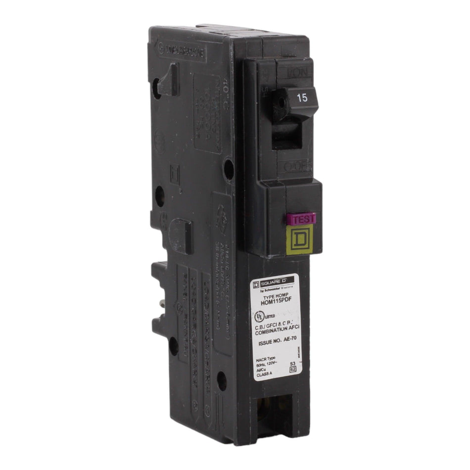 Square D Homeline HOM115PDF 15A 1P 120V AFCI/GFCI Plug on Neutral Circuit Breaker