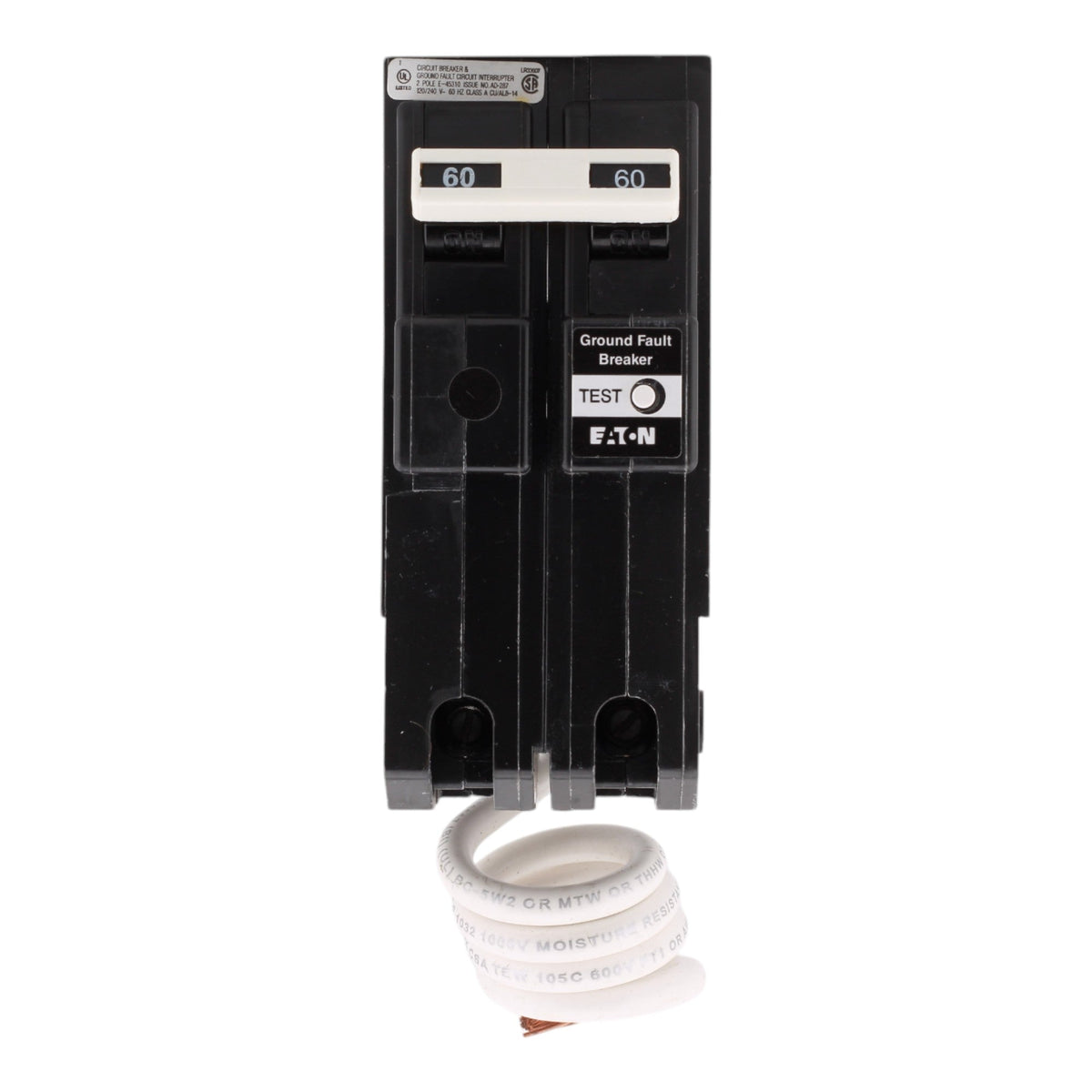 Eaton GFTCB260, 60A, 120/240V, 2-Pole GFCI Circuit Breaker, Ground Fault Self-Test, Plug-On, for BR Load Centers - Image 2