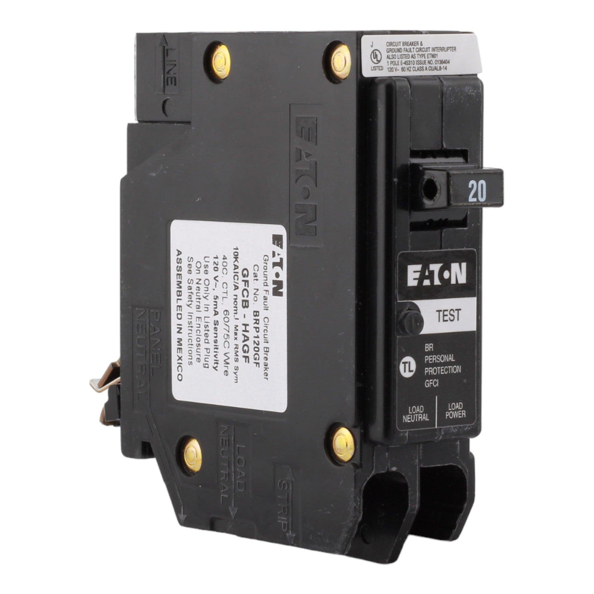 Eaton BR BRP120GF 20A 1P 120/240V GFCI Plug-On Neutral Circuit Breaker