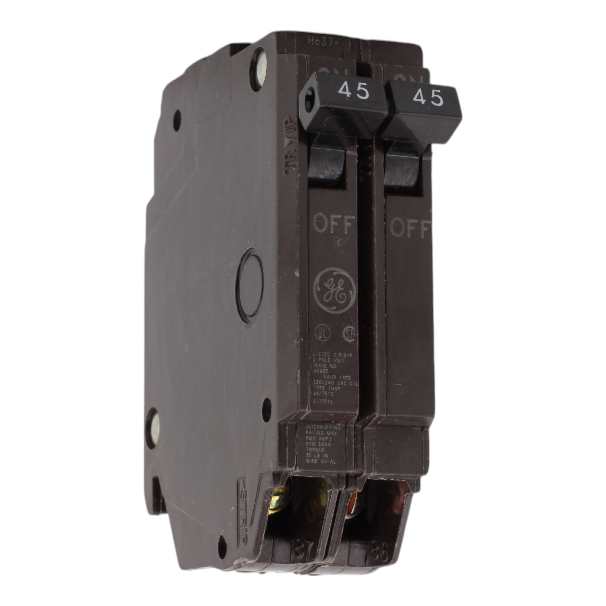 GE THQP245, 45A, 120/240V, 2-Pole Circuit Breaker, Plug-In, for Load Centers and Lighting Panels
