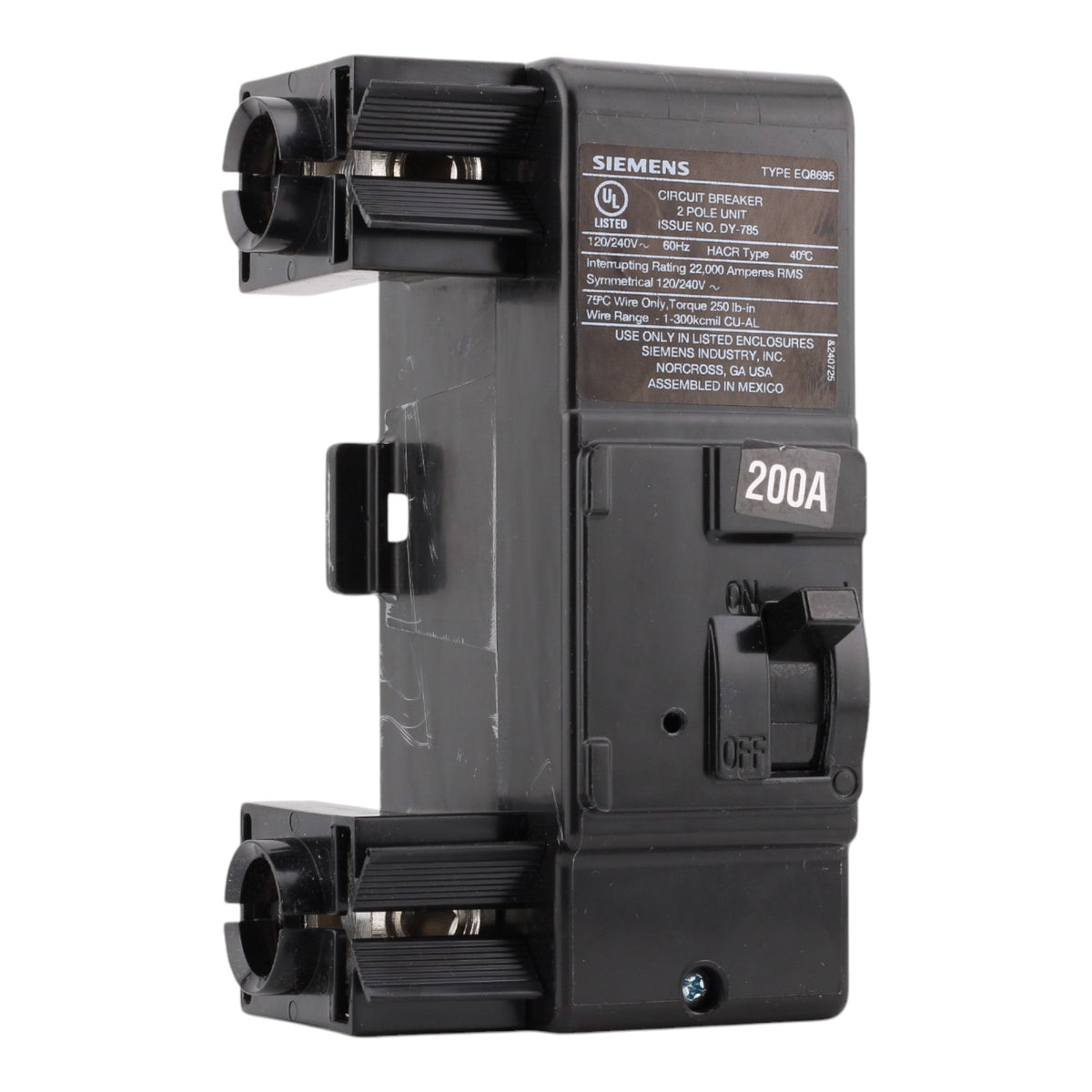 Siemens EQ8695 200A 120/240V 1P Main Breaker, Load Center Conversion Kit, 22kA AIR